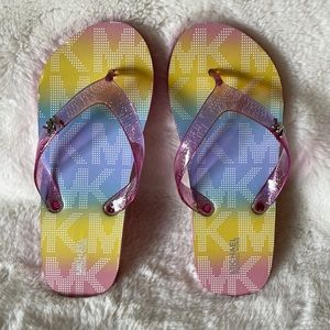 NWOT Michael Kors pink glitter rainbow flip flops